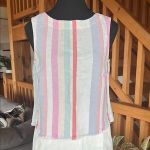 ELLEN TRACY Striped Linen Sleeveless Top, Size M